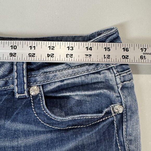 Miss Me Jeans Womens 30 Blue Easy Boot Mid Rise Stretch Distressed Flap Pockets - Picture 9 of 13